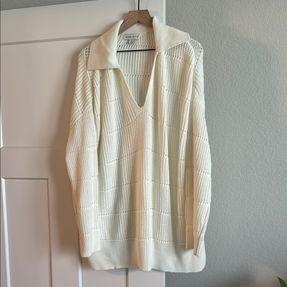 NWOT Ava & Viv White Knit Sweater